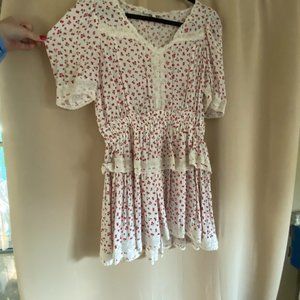 Olivaceous - Floral Lace Tiered Ruffle Dress